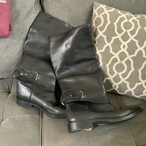 Black leather riding boots